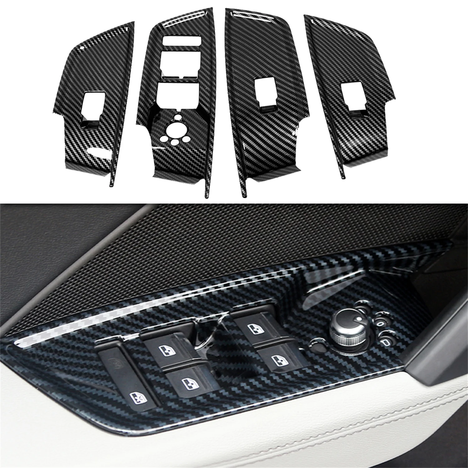 For Audi A3 8Y 2021 2022 2023 LHD!!! Car Interior Window Lift Switch Control Button Cover Trim ABS Carbon Black Accessories 4pcs