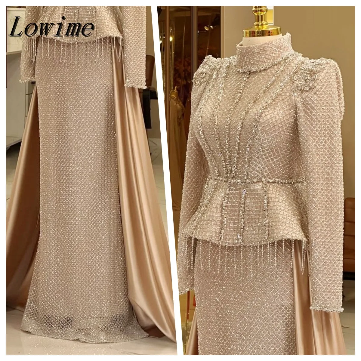 

Arabic Dubai 2pieces Sparkly Prom Party Dress Women's Evening Dresses Saudi Luxury With Beads Formal Occasion Dresses Customized