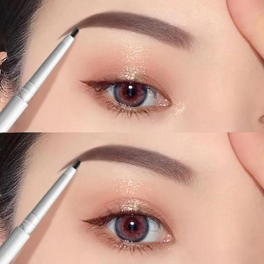 ดินสอเขียนคิ้วแบบกันน้ำ สีธรรมชาติ ติดทนนาน 2 สี ดำ น้ำตาล ไม่เลอะเทอะ พร้อมแปรงแต่งหน้า
