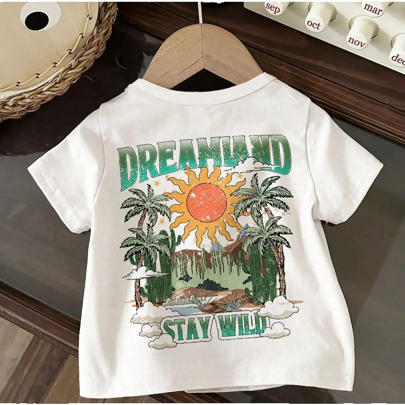 2026 casual and comfortable children's clothing niche design sense coconut tree sun print T-shirt children's loose and versatile