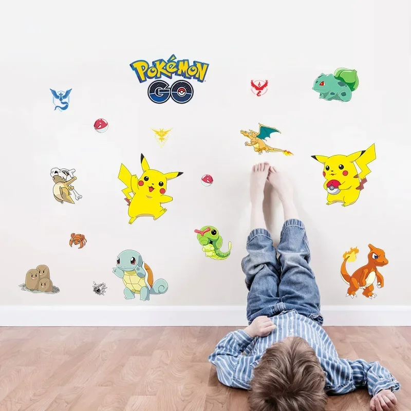 Pokemon Anime rysunek Pikachu naklejki ścienne dekoracja tapeta z PVC do pokoju dziecięcego przedszkole salon DIY urodziny prezenty