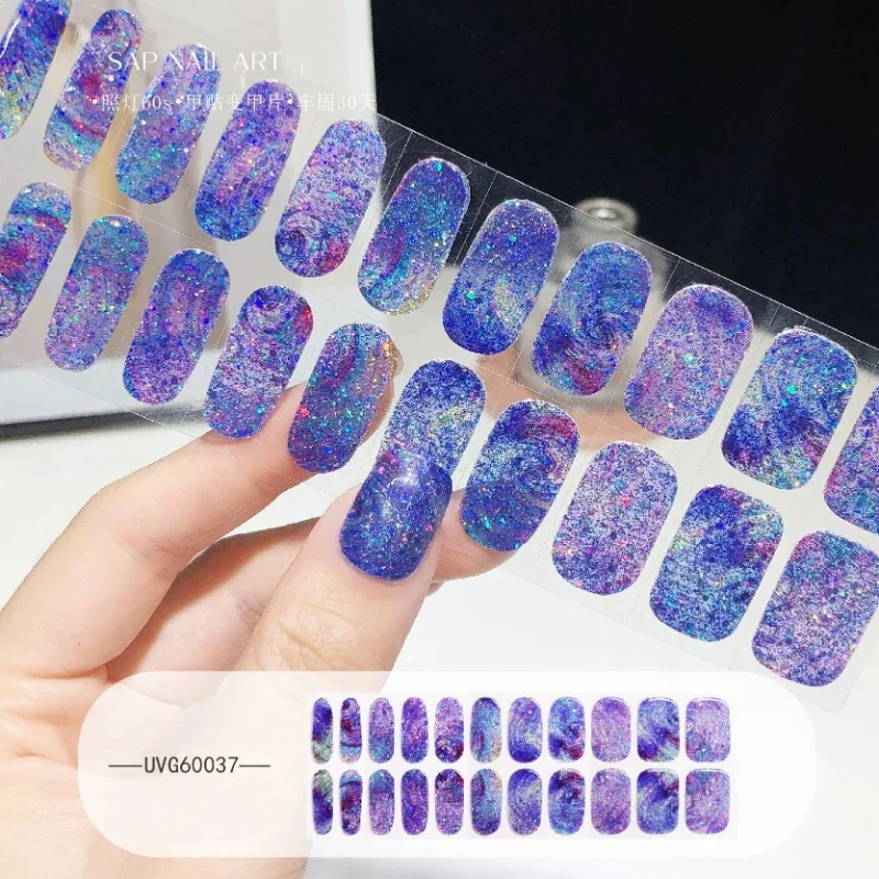 16/18/20Tips French Gel Nail Strips Patch Sliders Adhesive Long Lasting Gel Nail Stcikers UV Lamp Need Figures for Manicure