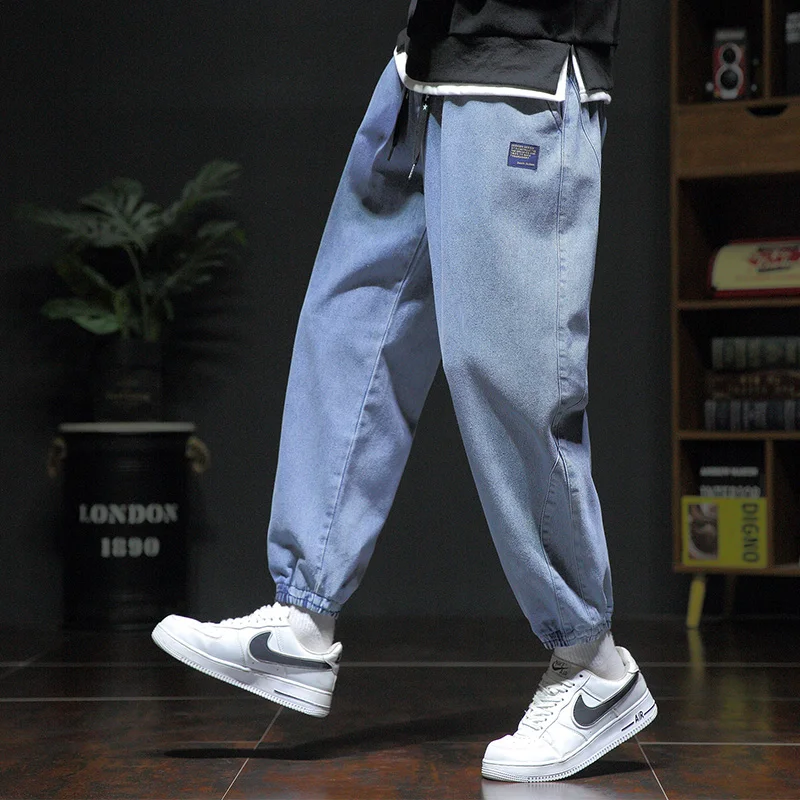 Korean Men's Jeans Spring and Autumn Fashion Versatile Washable Durable Drawstring Sports Pants Outdoor Men's Casual Pants 8xL