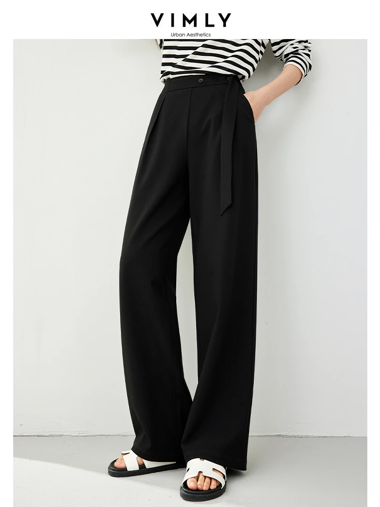 Vimly Black Straight Loose Dress Pant Women's Wide Leg Suit Pants 2024 Spring Full Length Casual Trousers Woman Clothes M5802