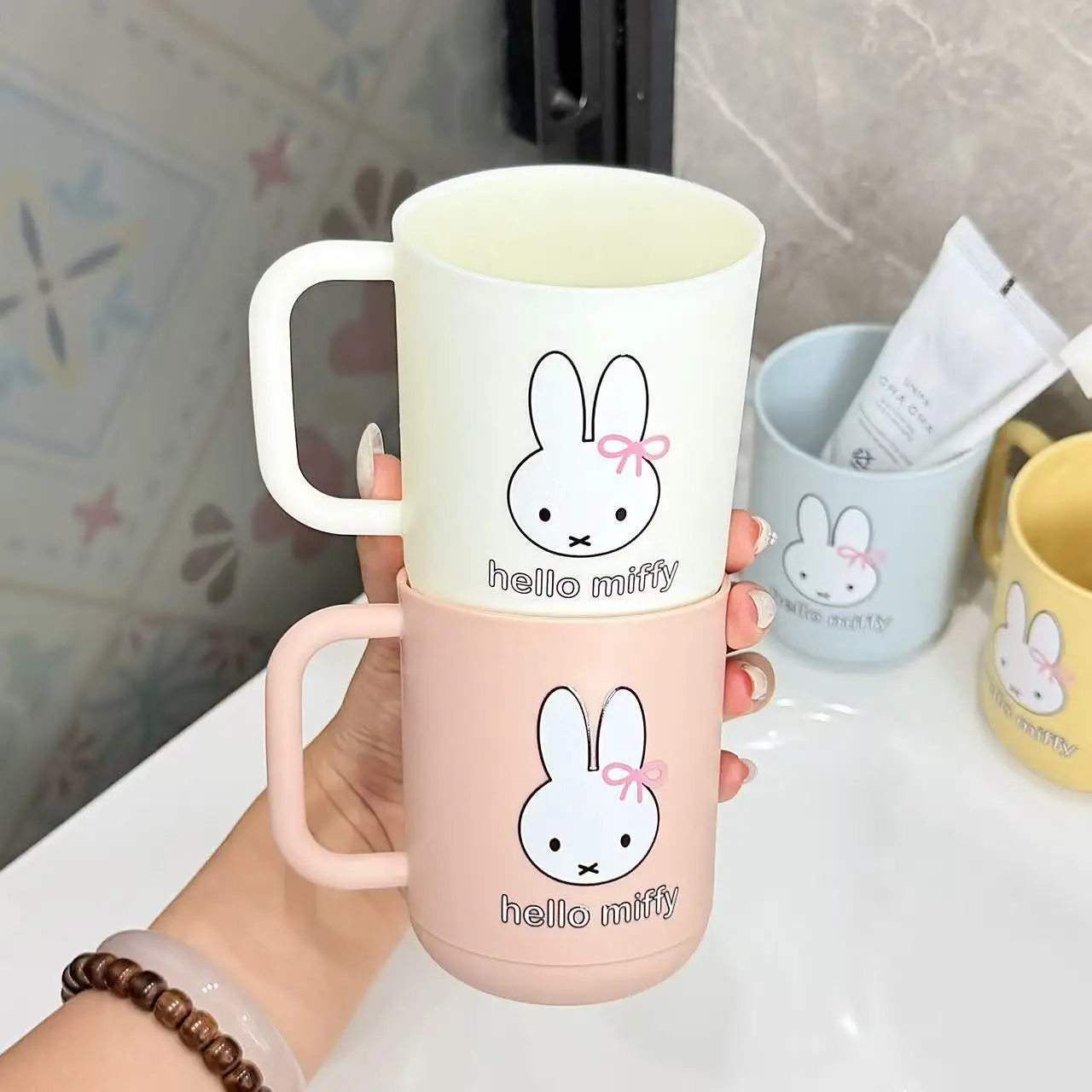 Cute Miffy Rabbit Mouthwash Cup Ins High Beauty Cup Couple Toothbrush Toothpaste Washing Dormitory Home Simple