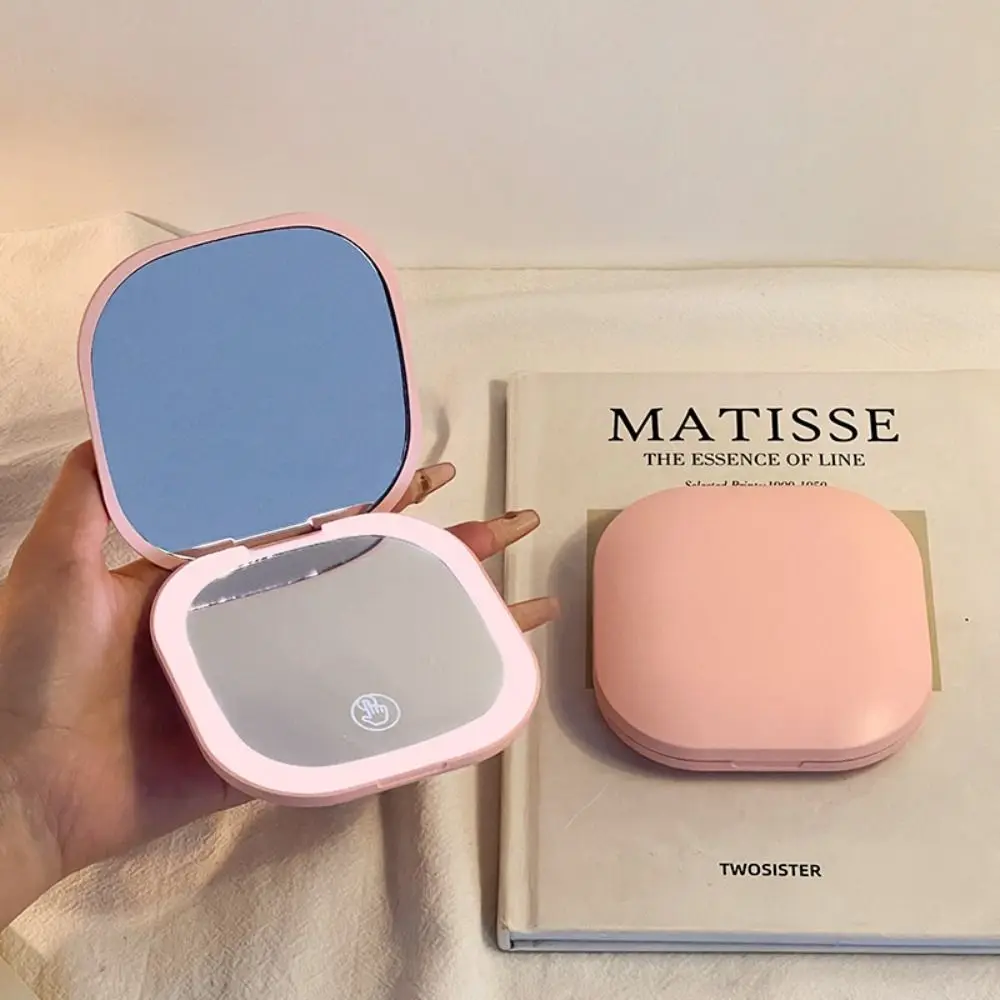 Double Sided LED Makeup Mirror Touch Switch Dimmable Pocket Mirror with Light Portable 3-Color Lighting Modes