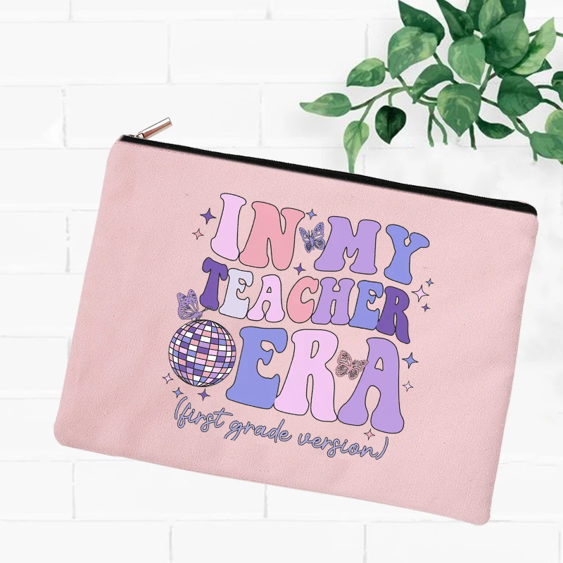 In My Teacher Era bolsa de maquillaje con cremallera de lona impresa, el mejor regalo para profesores, organizador de cosméticos, regalos de agradecimiento para profesores, estuche para lápices