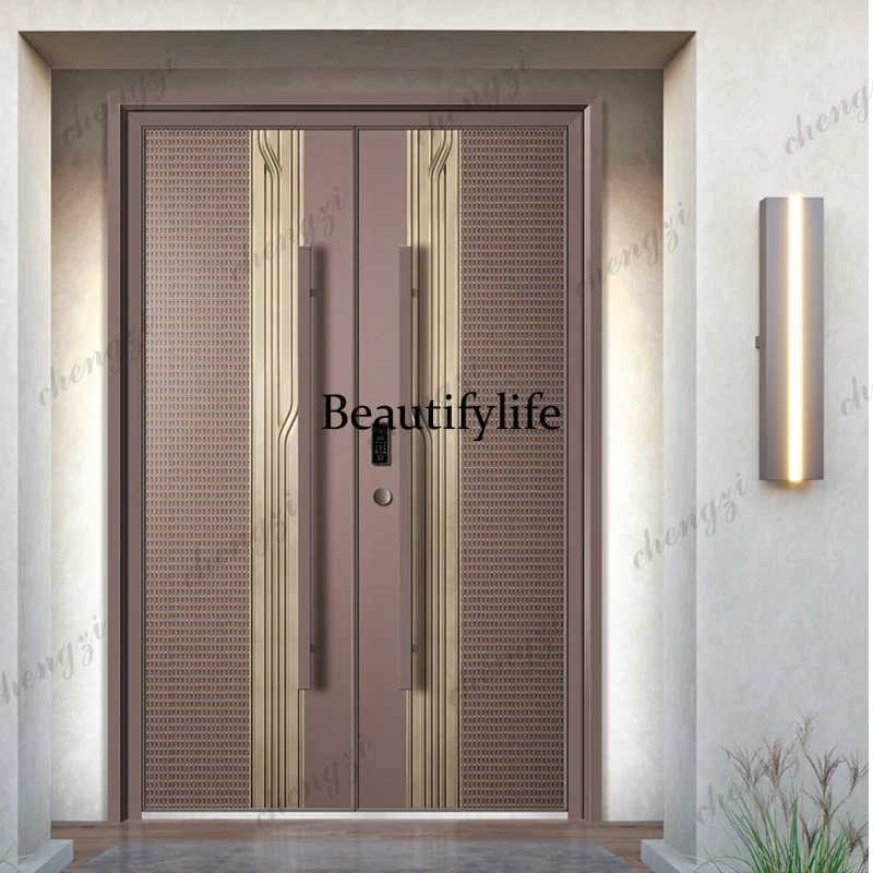 K153  Customization Postmodern Anti-Theft Stainless Steel Door With Aluminum Alloy Construction For Hotels Villas Malls