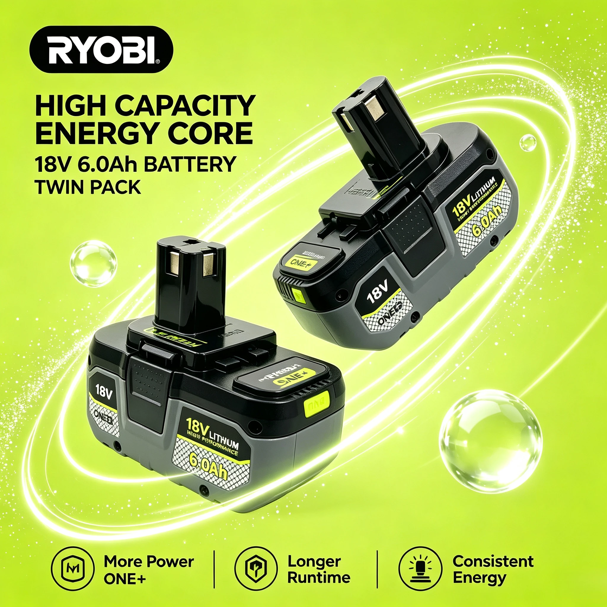 NEW RYOBI 6.0Ah 18V Lithium Power Compatible with RYOBI Angle Grinder Low Heat Generation Reliable Power for Grinding and Work