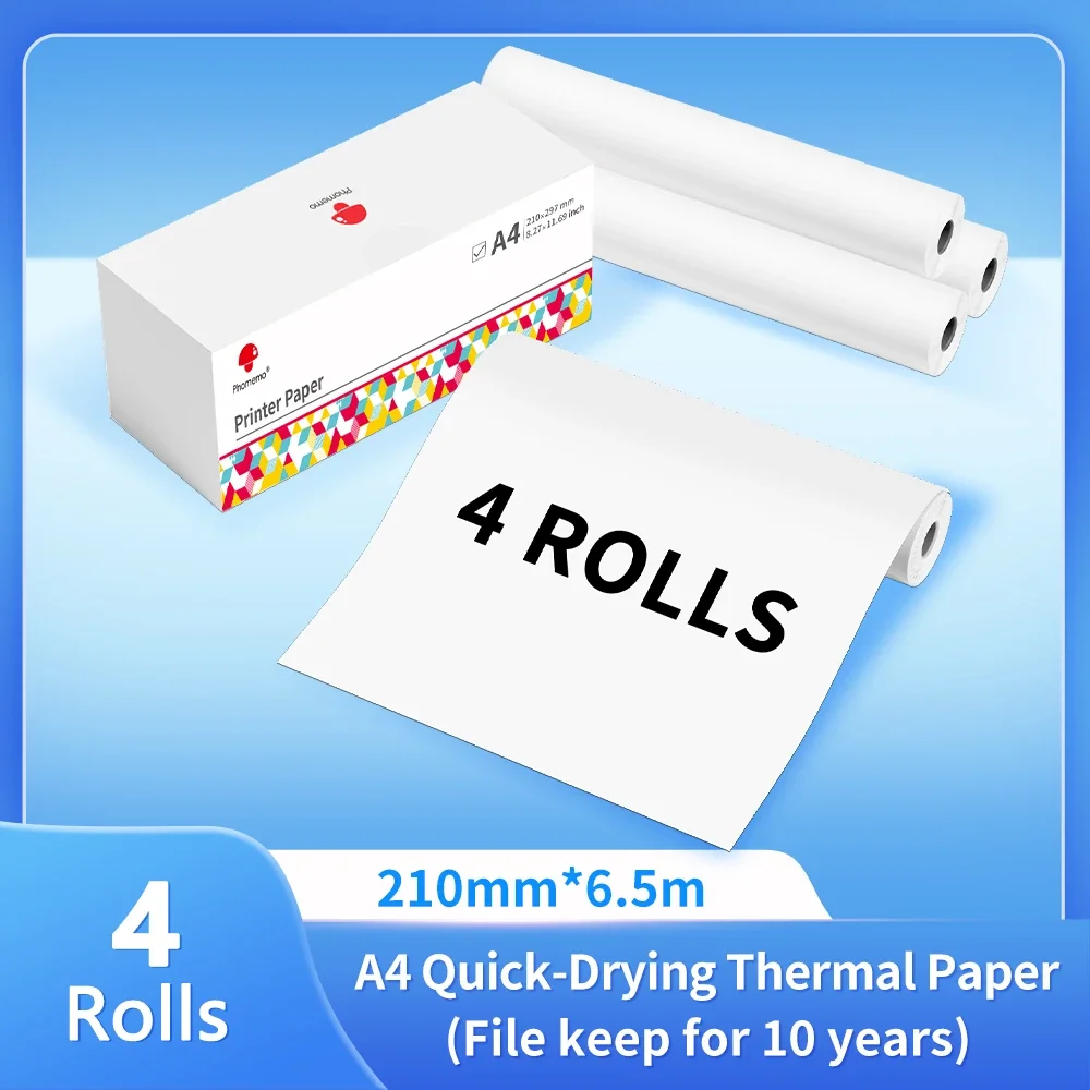 2/3/4 Rolls A4 Thermal Paper Printing 210mm Thermal Paper Rolls for Photo Home Office Compatible with M832 Portable Printer