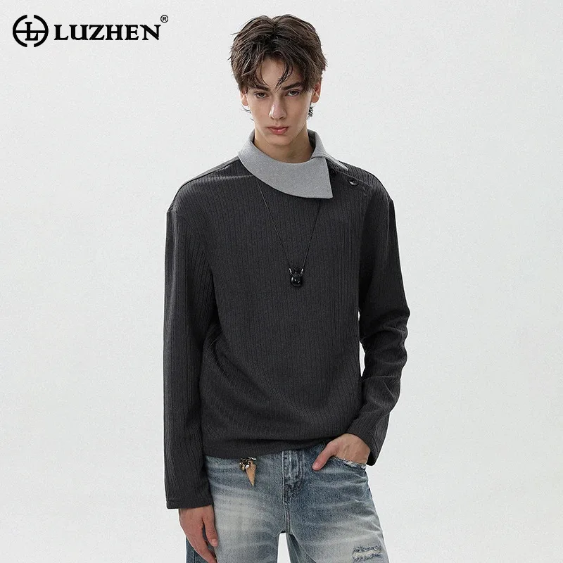 

LUZHEN модные футболки из двух предметов с асимметричным воротником и длинными рукавами, мужские оригинальные осенние новые красивые топы 2025, JY4135