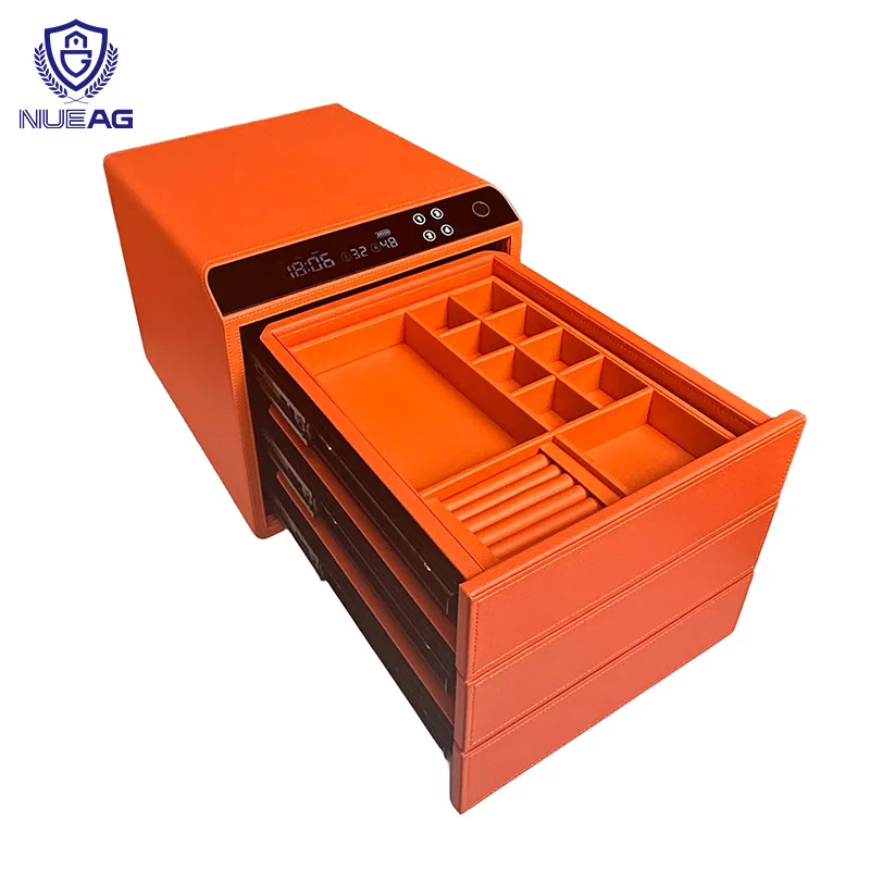 Custom Smart Unlocking Three Layers Divided Drawers Home Security Fingerprint Safe Box For Storage Jewellery