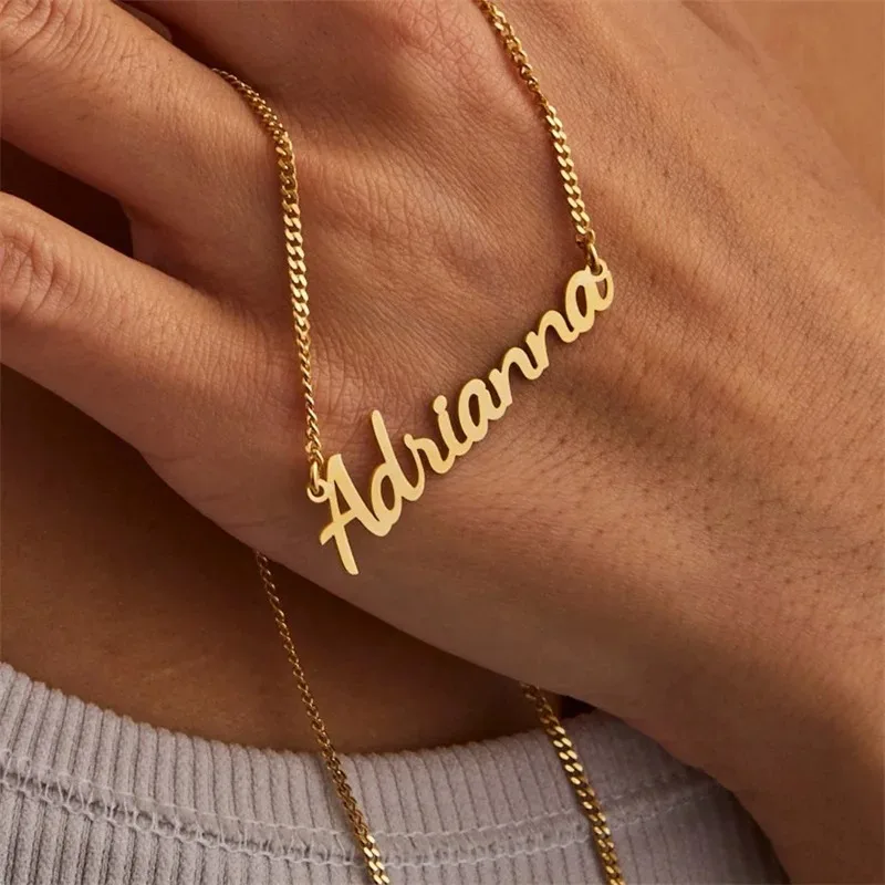 Custom Name Necklace Stainless Steel  Cuban Chain Jewelry for Women Personalised Nameplate Pendant Choker Collares