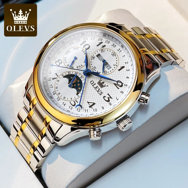 OLEVS 2022 New Mechanical Watch for Men Stainless steel Luxury Waterproof Multi-function Week Date Luminous Men Watch Automatic