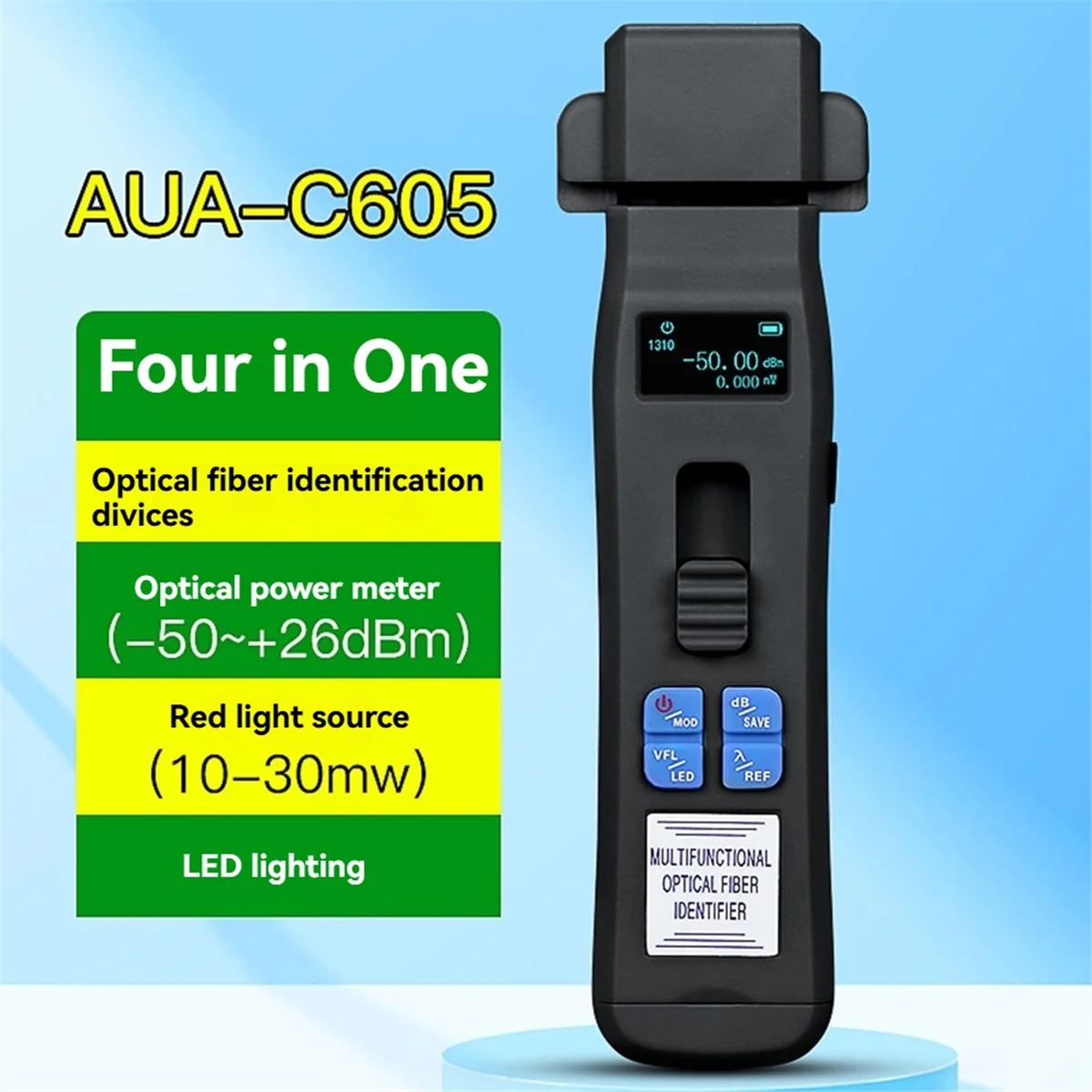 

ATP5 Black -C605 Rechargeable Optical Fiber Identifier + OPM + VFL + LED Light Fiber Optic Cable Tester FTTH Tool