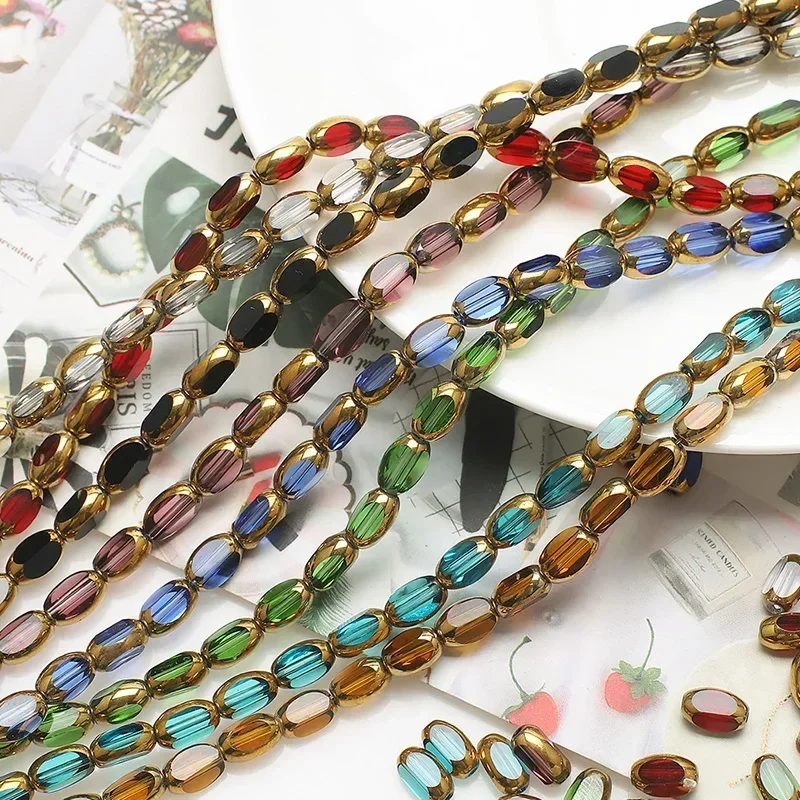 25pcs Rice Grains Crystal Beads Golden Border Oval Faceted Glass Bead Loose Spacer Bead for Jewelry Making DIY Bracelet Necklace