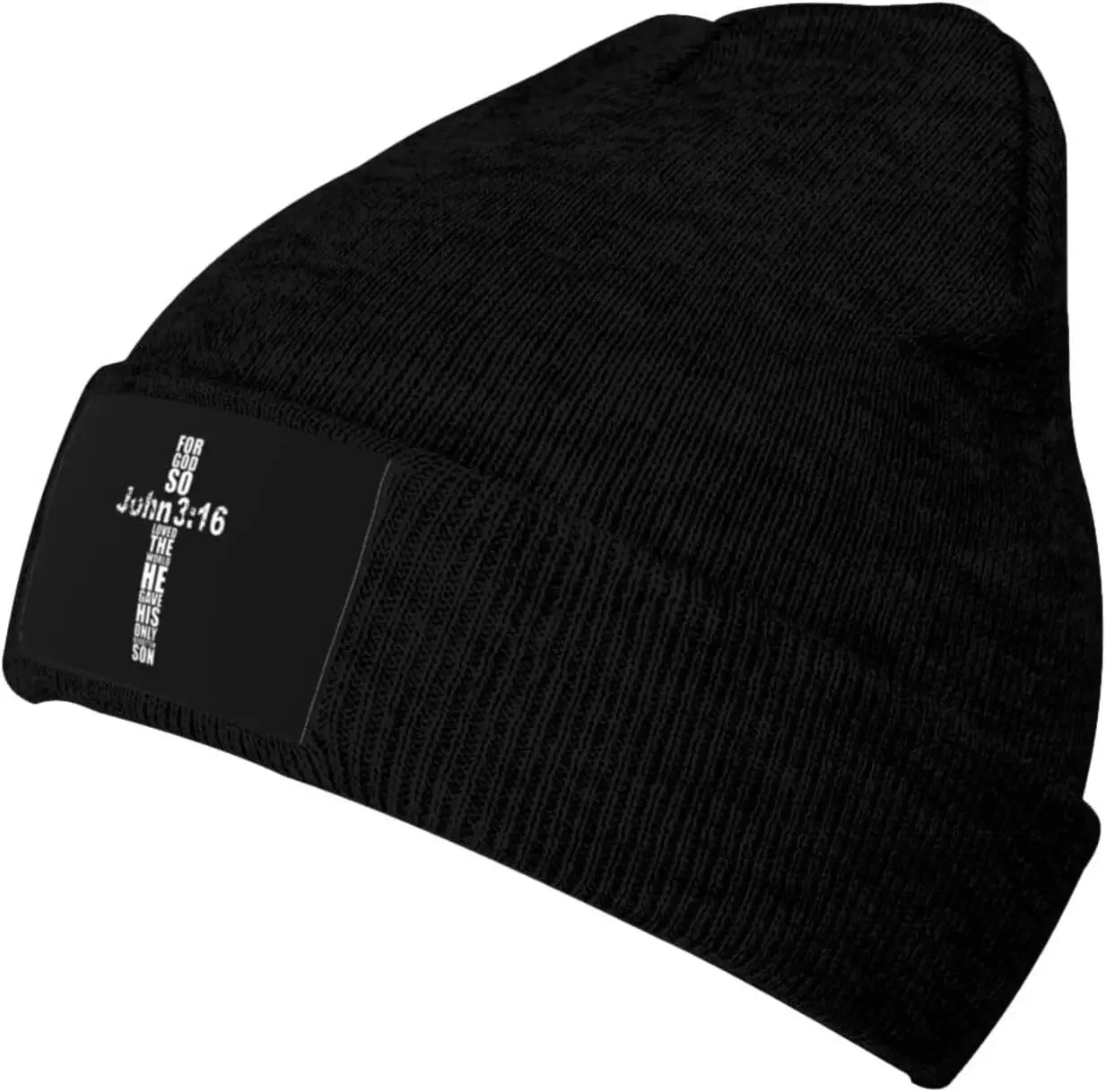 Cross John 3-16 Beanie Hats Warm Chunky  Knit Hat Slouchy Skull Cap for Women Men Black