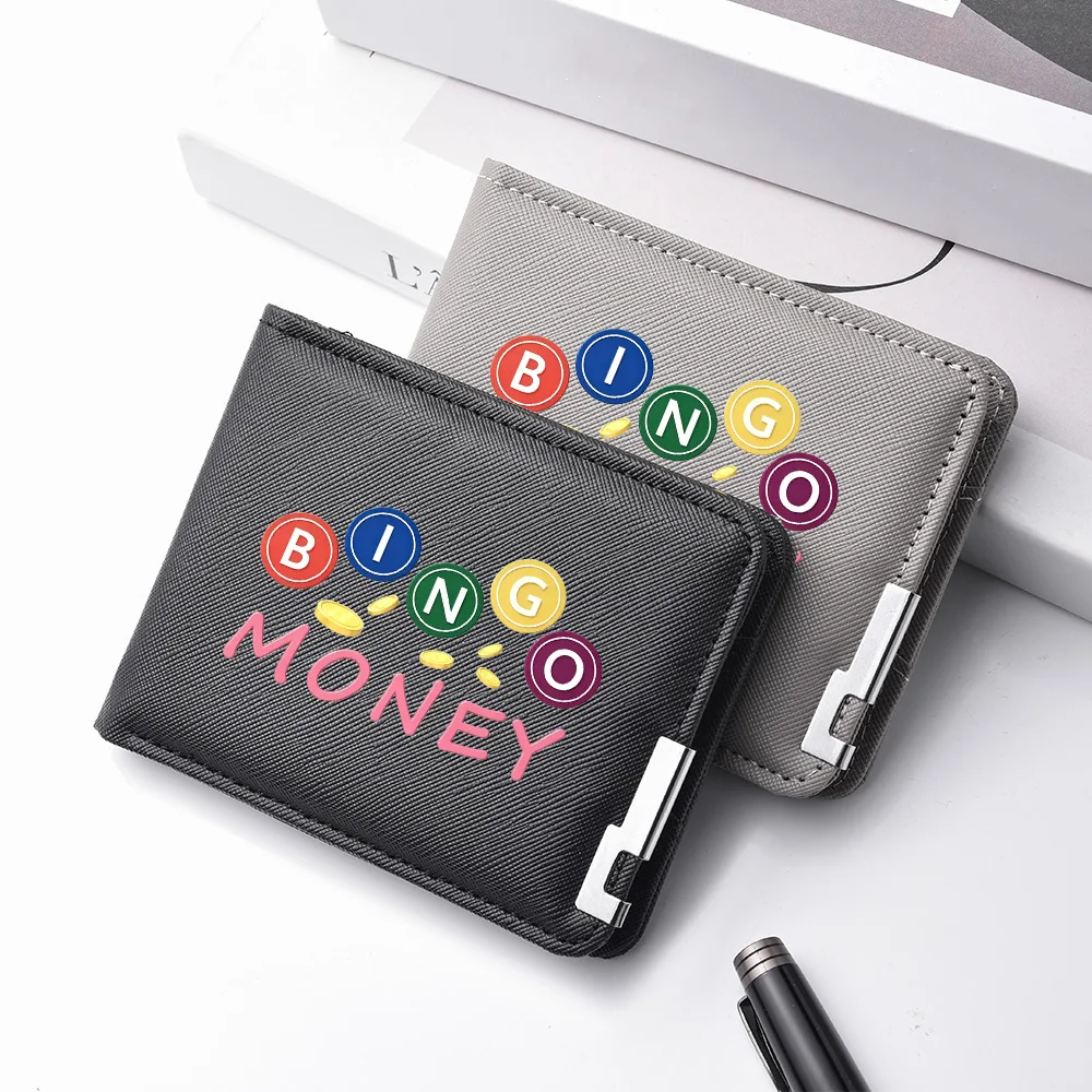 Men's Short Style Wallet Double-Fold PU Leather with Colorful Bingo Chips Print Multiple Card Slots Cash Pocket