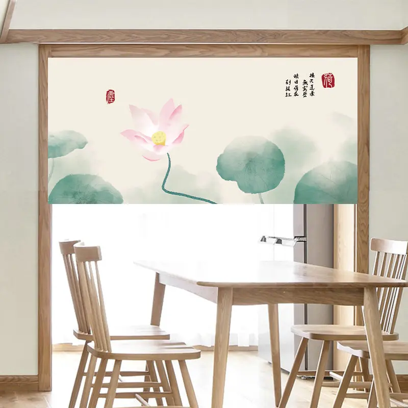 VIKAMA Chinese-Style Door Curtain No-Drilling Magic Tape Entrance Hall Short Curtain Kitchen Screen Home Decor