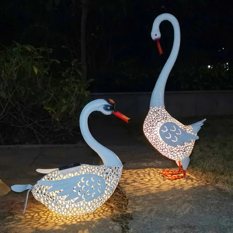 

Outdoor Gardening Decoration Statues White Swan Solar Lamp Animal Garden Terraces Accessories Decor Sculptures For Modern House