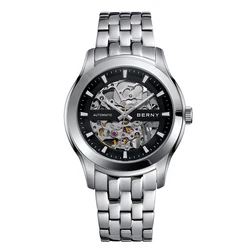 BERNY Skeleton Men's Mechanical Watch Luxury Miyota 8N24 Sapphire Exhibition Automatic Self Winding Wristwatch Waterpoof 5ATM