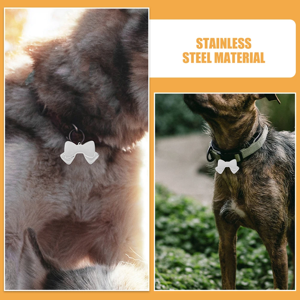 

5pcs Pet Tags Stainless Dog Tag Steel ID Collar Charms Bow Dog Name Tag Shaped Ornament Blank Dogs Pets