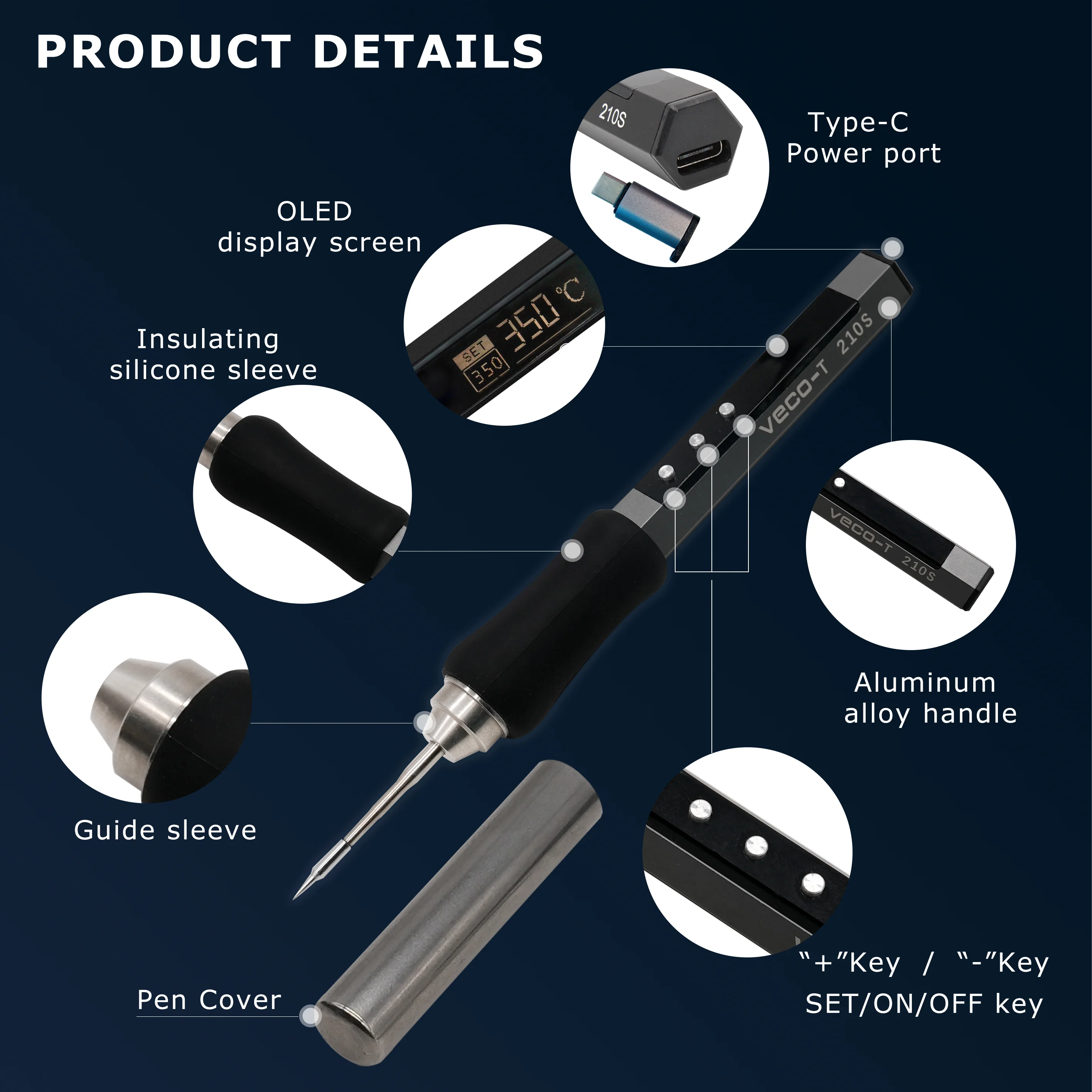 Station de soudage portable avec pointe de fer à souder, équipement de soudage pour l\'électronique, outils de réparation, chaleur, 210S