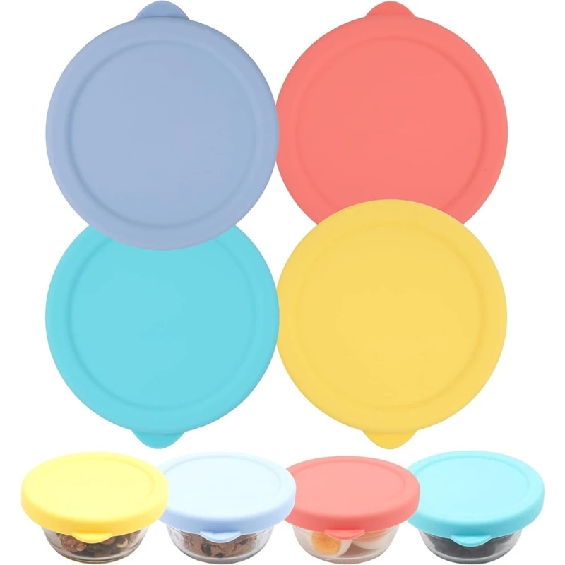 4Pcs Heat Resistant Silicone Can Lid Multipurpose Glass Custard Cup Airtight Covers Replacement Container Not Included 0XXB