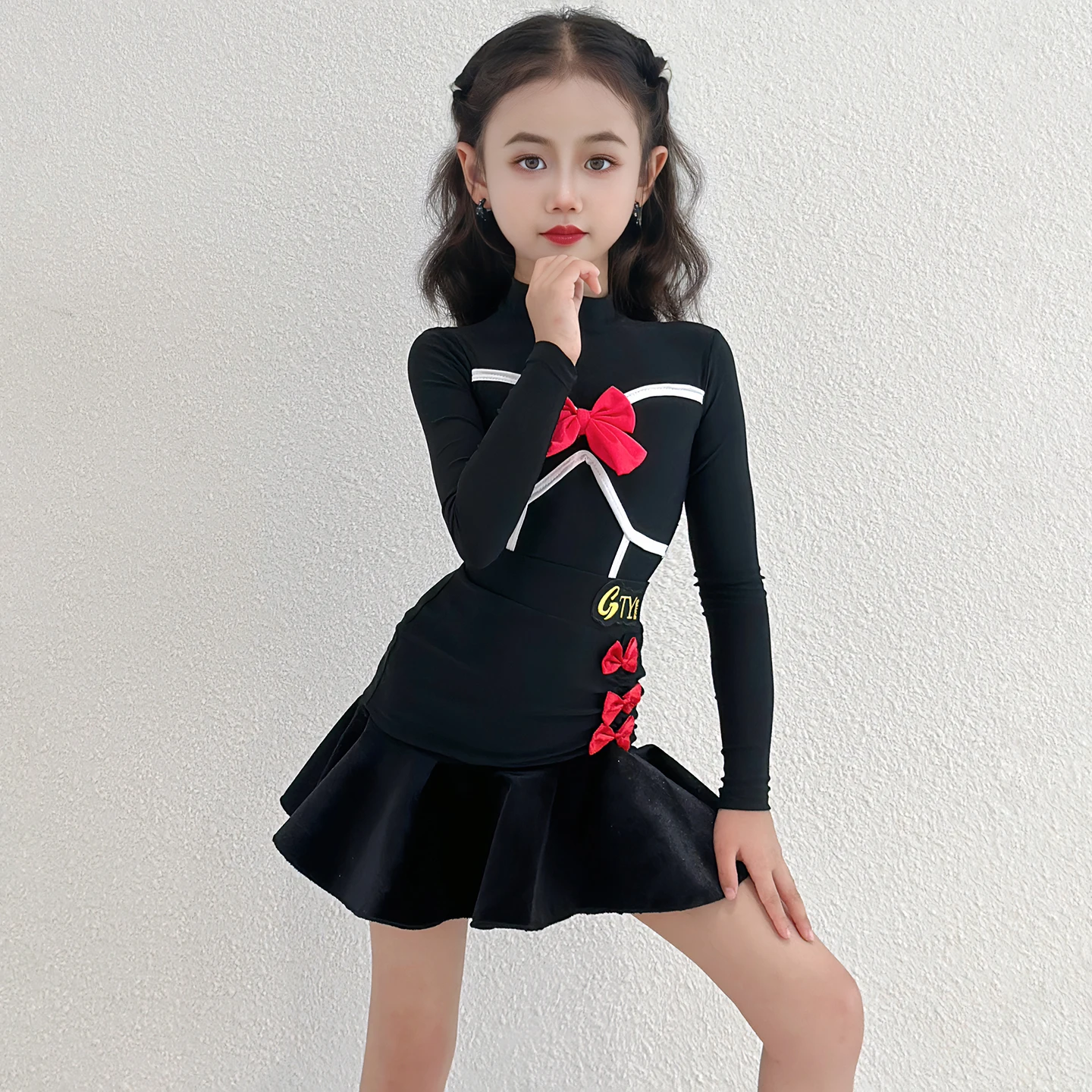 Vestido de baile latino de Salsa para niñas, vestido de práctica latina, vestido de salón de competición, traje de baile latino estándar para niños, falda de baile