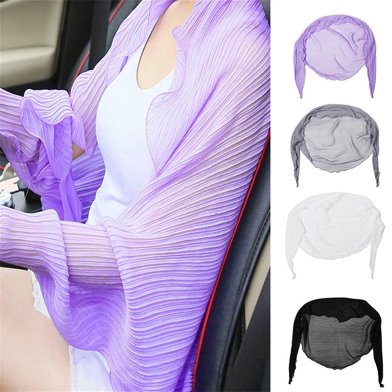 New Summer Women Solid Color Arm Sleeves Sun Protection Sleeves Chiffon Protective Arm Sleeves Driving Sleeve Shawl Scarf