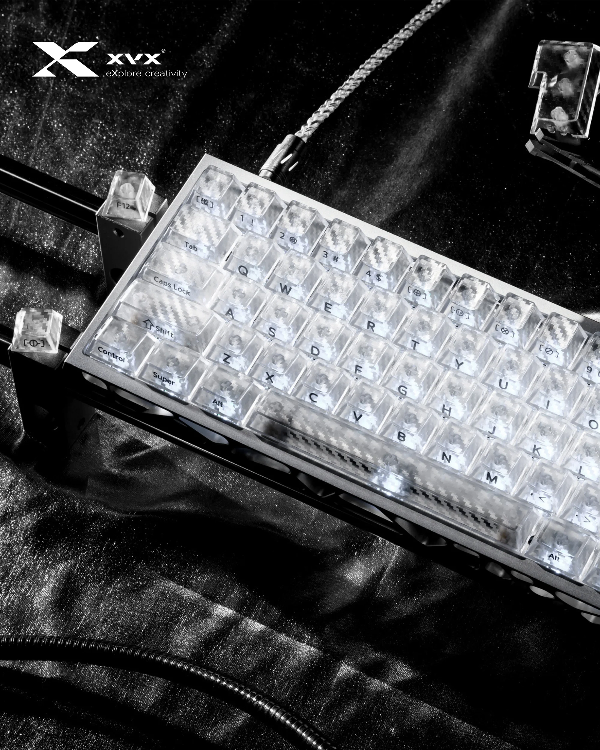 XVX Carbon Fiber Textured Cherry Profile PC Keycap Set Frosted Transparent Clear Keycap