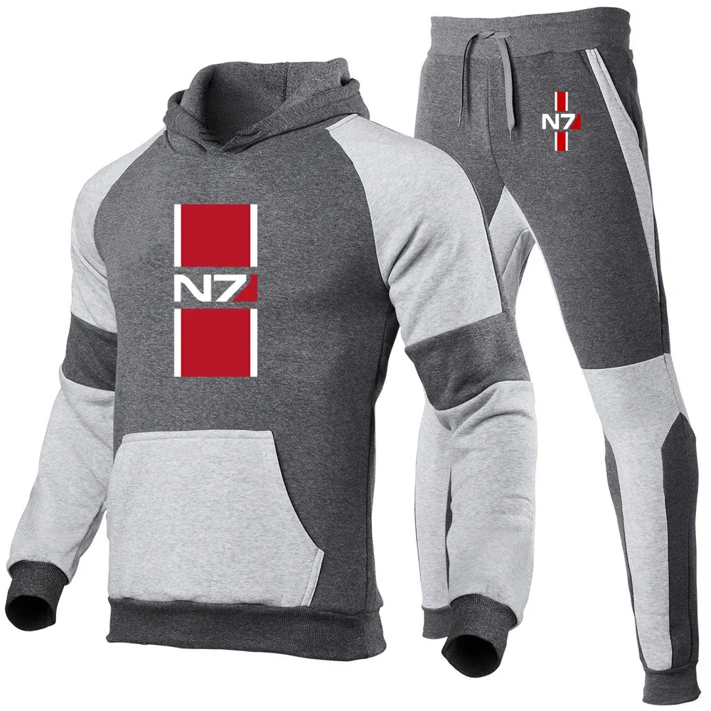 2024 N7 Mass Effect Nieuwe Mode Afdrukken Heren Sweatshirt Hoody Comfortabel Pak Trainingspak Hoodies + Joggingbroek Set