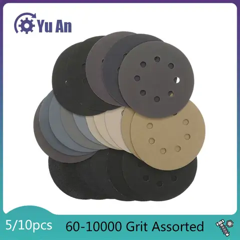 5 인치 샌드페이퍼 125mm 60-10000 그릿 원형 모양 샌딩 디스크 후크 루프 샌딩 페이퍼 버핑 시트 샌드페이퍼 8 홀 샌더 패드