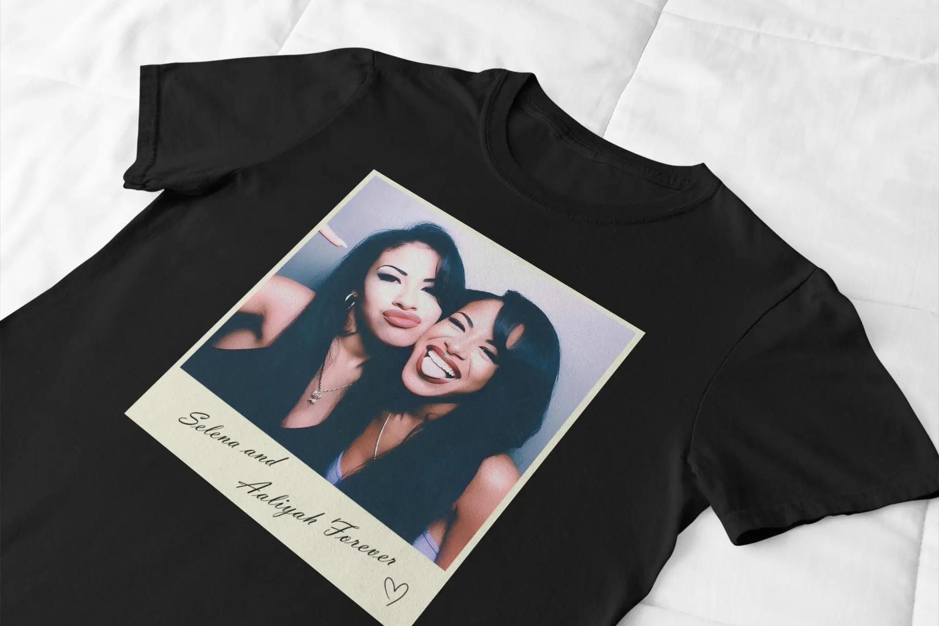 Koszulka z nadrukiem zdjęć Seleny i Aaliyah dla kobiet i mężczyzn, luźny krój, krótki rękaw, styl uliczny, idealna na wiosnę i lato, unisex.