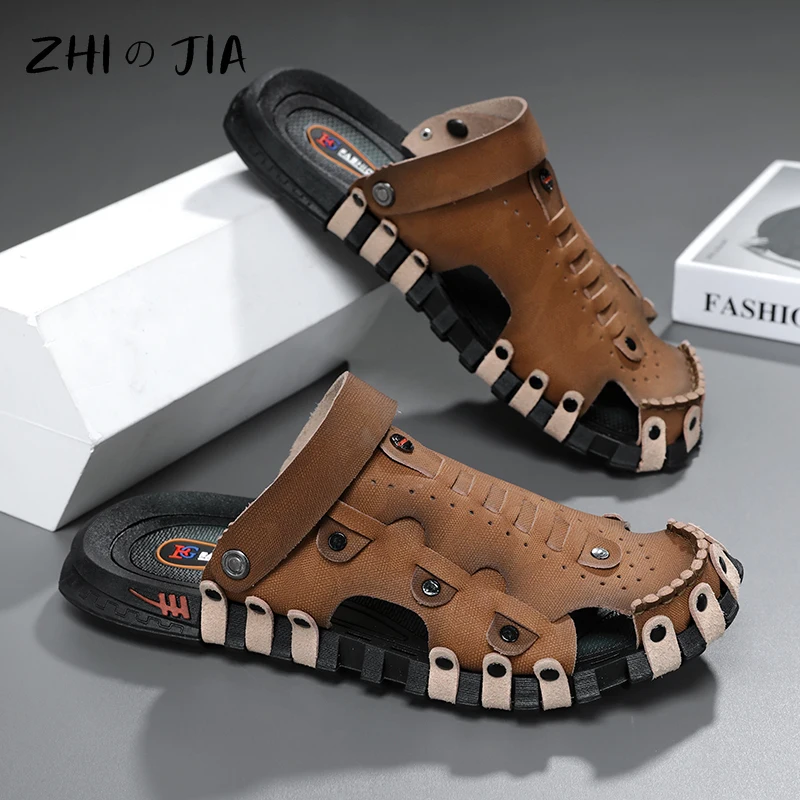 

Large Handmade Men's Shoes Outdoor Beach Shoes Fashion Slippers Summer Breathable Sandals Driving Flat Shoes 39-46
