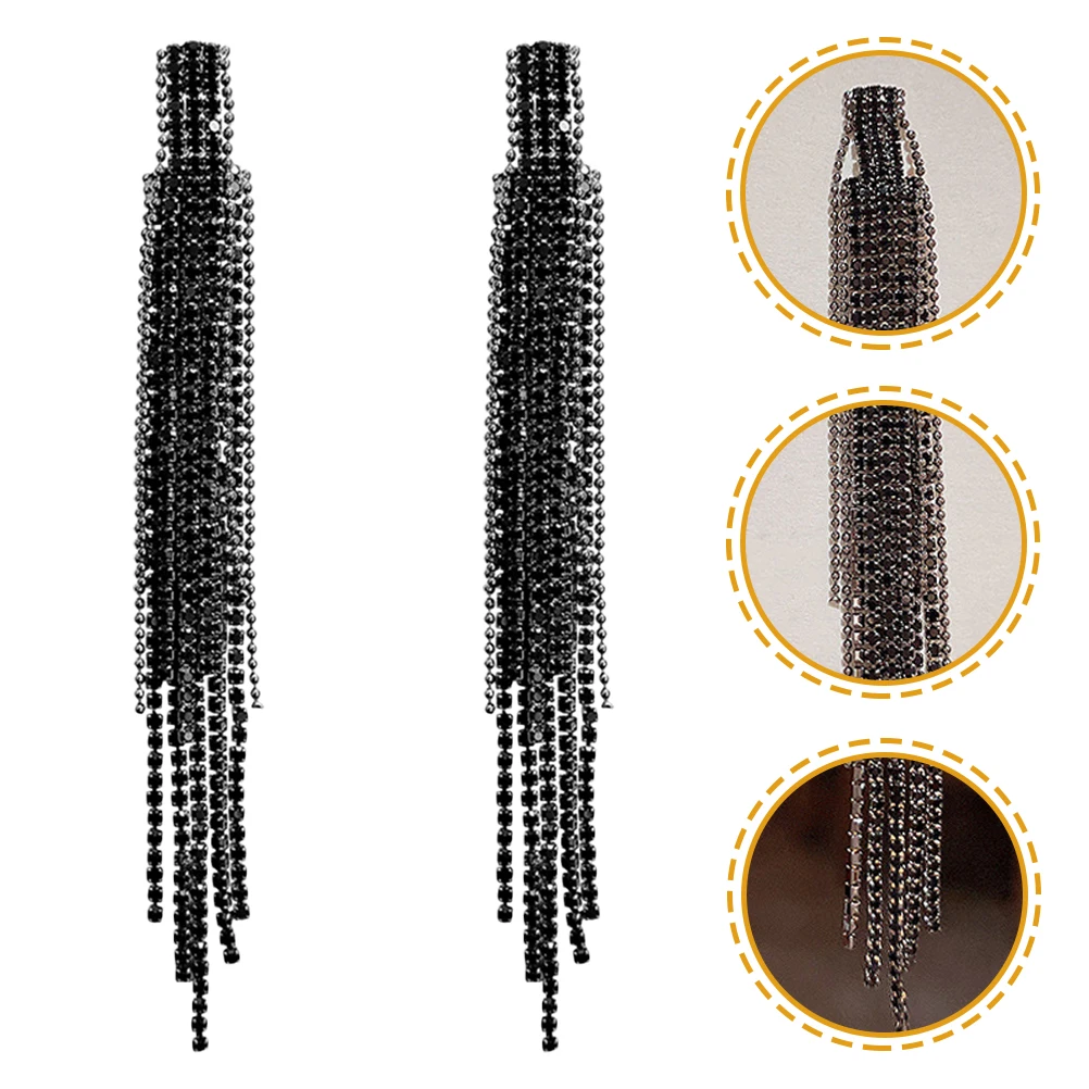 フルダイヤモンドラインストーンタッセルイヤリング女性のためのロングブラブラステートメントゴールデントレンディドロップイヤリング軽量パーティー結婚式