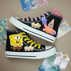 SpongeBob SquarePants dipinto a mano High Top Canvas per le donne autunno nuovo coreano Versatile studente Board plus size donna uomo scarpe