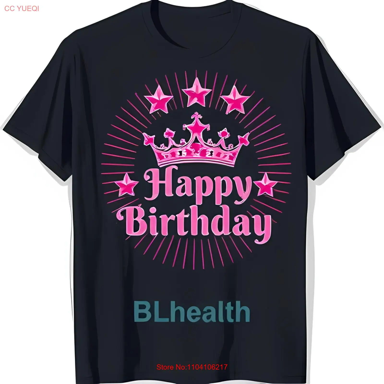 

Happy Birthday Black T-Shirt with Pink Crown Stars & BLhealth