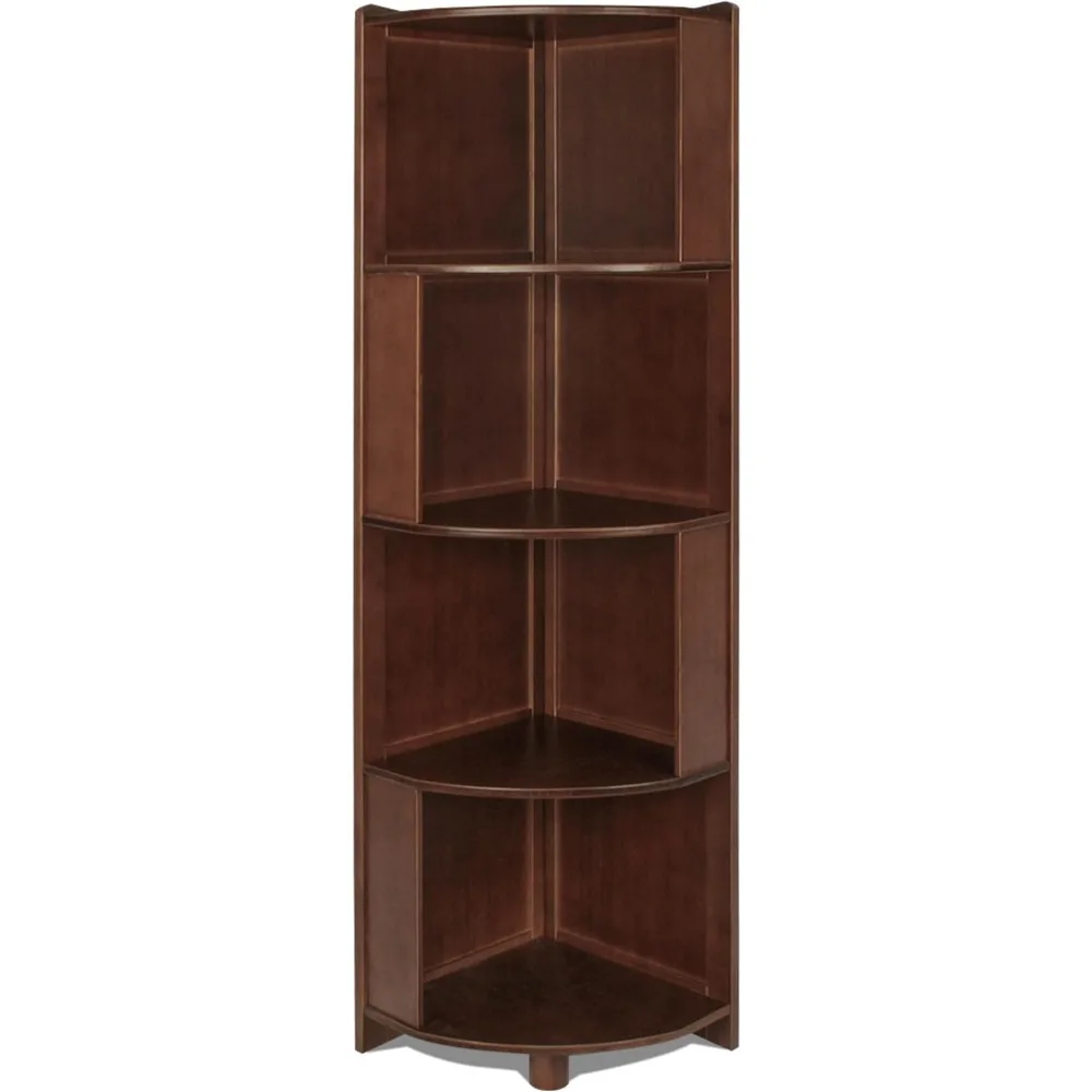 

4-Tier Corner Bookshelf Bamboo Corner Bookcase, Mid Century Modern Bookshelf Free Standing Shelf Corner Standing