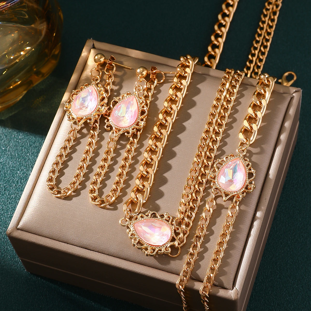 4PCS Women Jewelry Set Classic Jewelry Necklace Set Bracelet Earrings Simple for Woman Girl Party Daily Wear Jewelry