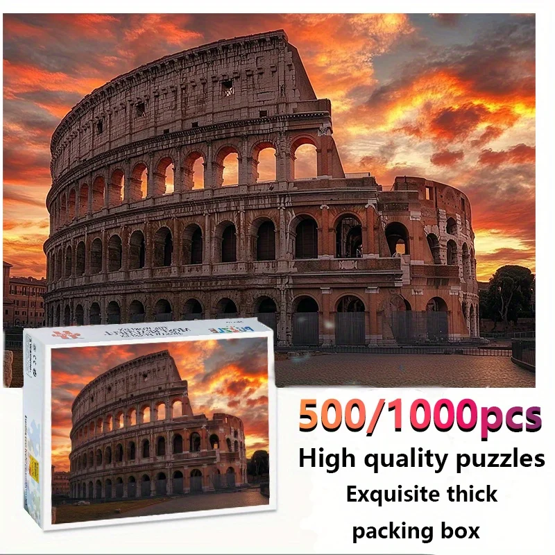 Eine Schachtel hochwertiger Puzzles für Erwachsene 500-1000 Teile Kolosseum in Rom Sonnenuntergangshimmel real193Perfekt zur Erholung Ostern als