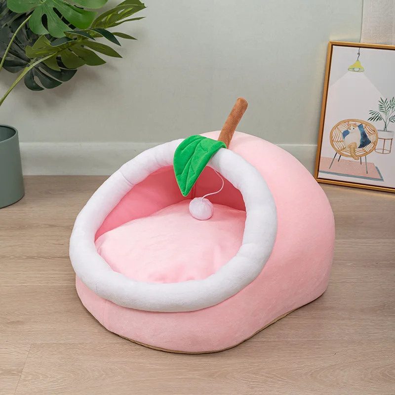 New Fruit Shaped Cat Nest Semi Closed with Plush Insulation Comfortable All Year Round Dog Nest