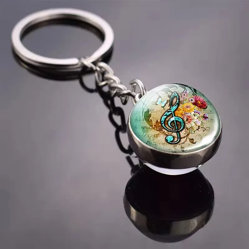 Music staff, artistic patterns, glass ball keychains, exclusive gift for enthusiasts