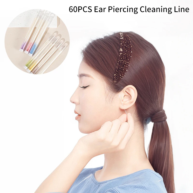 60pcs Pierced Ear Cleaning Herb Solution Paper Floss Hole Aftercare Tools Kit Disposable Earrings Cleaner