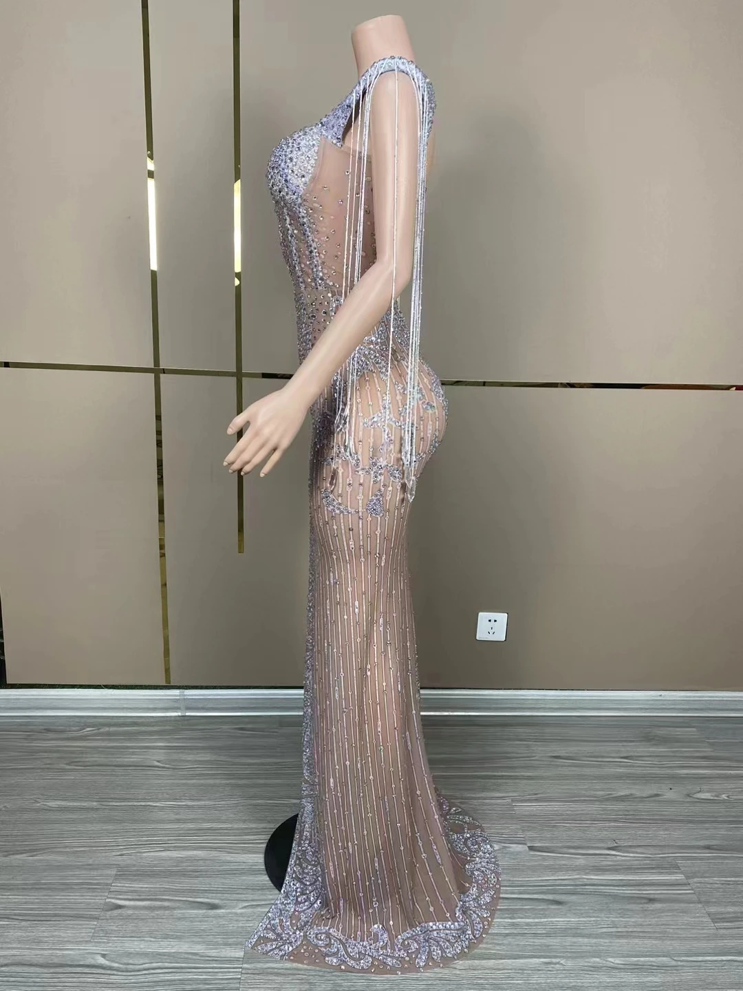 Luxury Silver Fringe Cocktail ElasticPhotography Evening Gown Women Prom GalaDrag Queen Birthday valentine Show D099