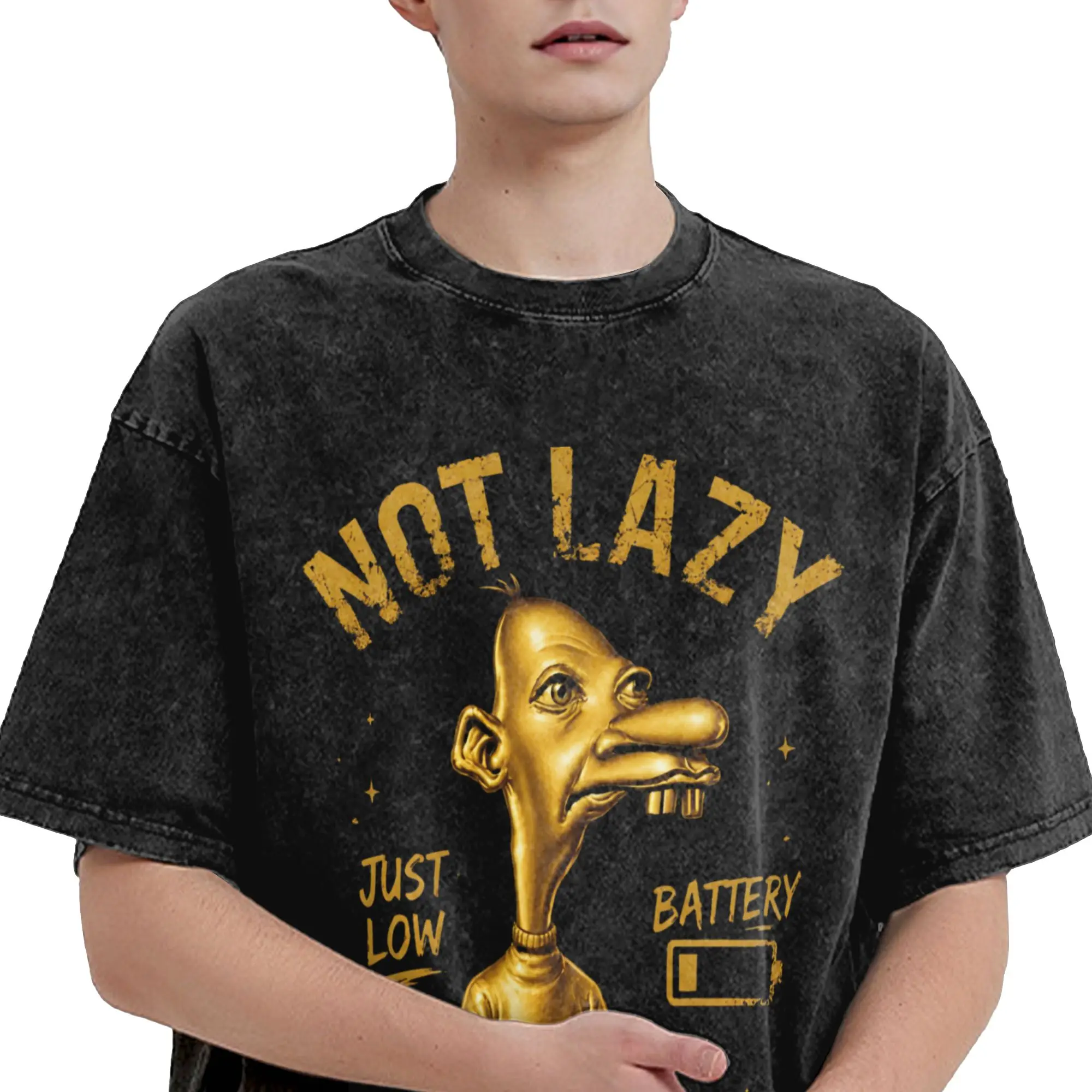 Golden Neegy Meme Funny Internet Brainrot Gen Z Humor Merch Washed T Shirts Men Women Streetwear Hip Hop T-Shirts