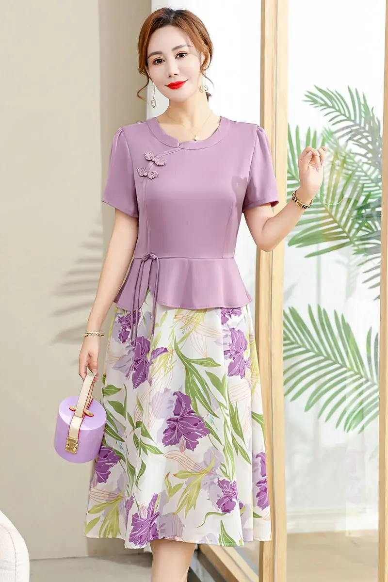 Cheongsam mejorado, vestido falso de gasa de dos piezas para mujer, novedad de verano, falda de traje holgada, adelgazante y reductora de edad para cubrir el vientre Wh21