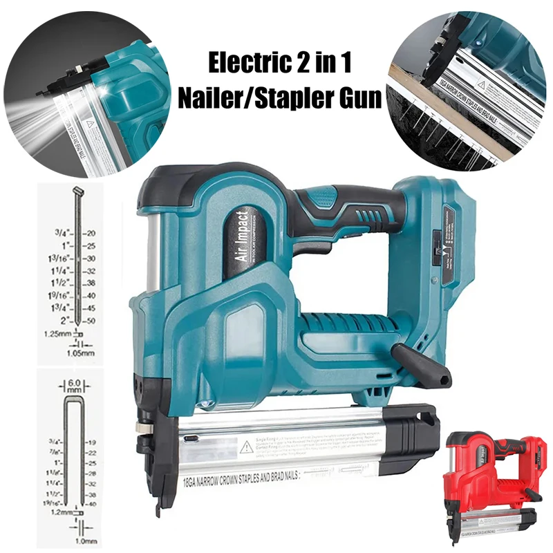 

18V Cordless Electric Tool Nailer Stapler Gun Woodworking Staple With 200pcs 50mm And 32mm Nail For 18V B Series Lithium Battery