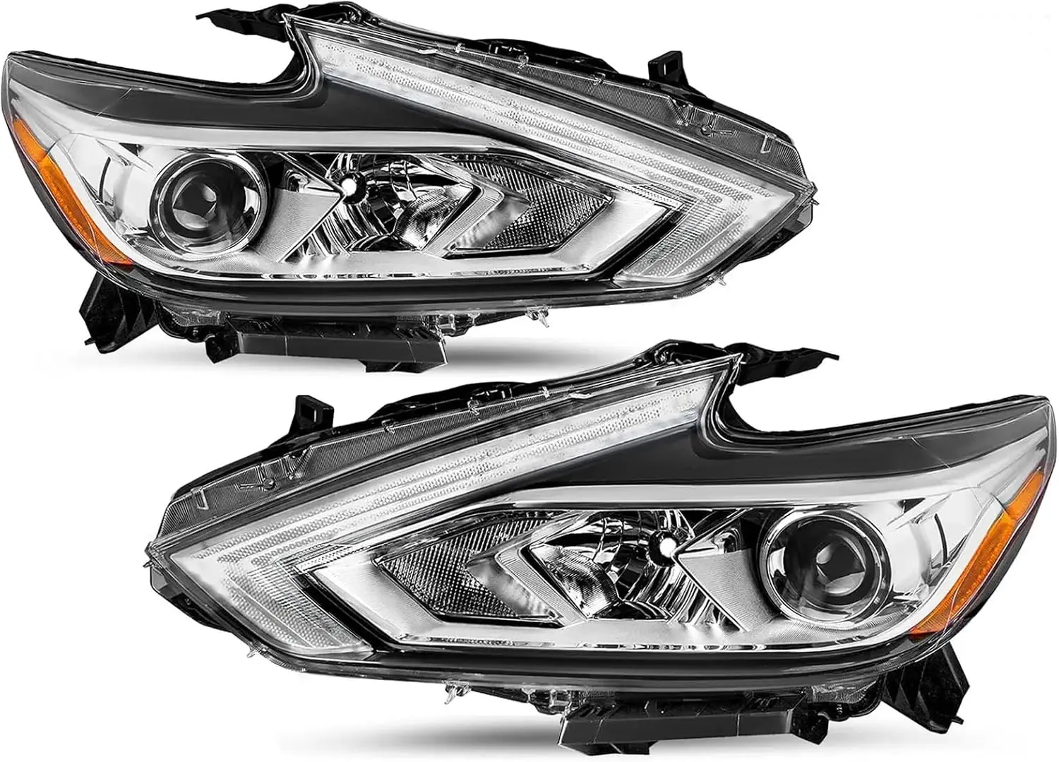 

Halogen Headlight Assembly Fit for 2016 2017 2018 Nissan Altima Replacement Headlamp Chrome Housing (Driver & Passenger Side)