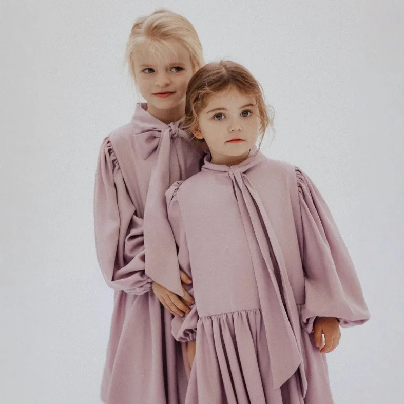 Spring and Autumn New Baby Girl's Bow Collar Princess Casual and Beautiful Children's Outwear Fashion Long Dress